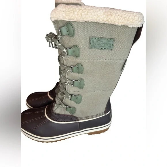 L.L. Bean Women's Olive and Chocolate Winter Canvas Boots - Picture 3 of 6